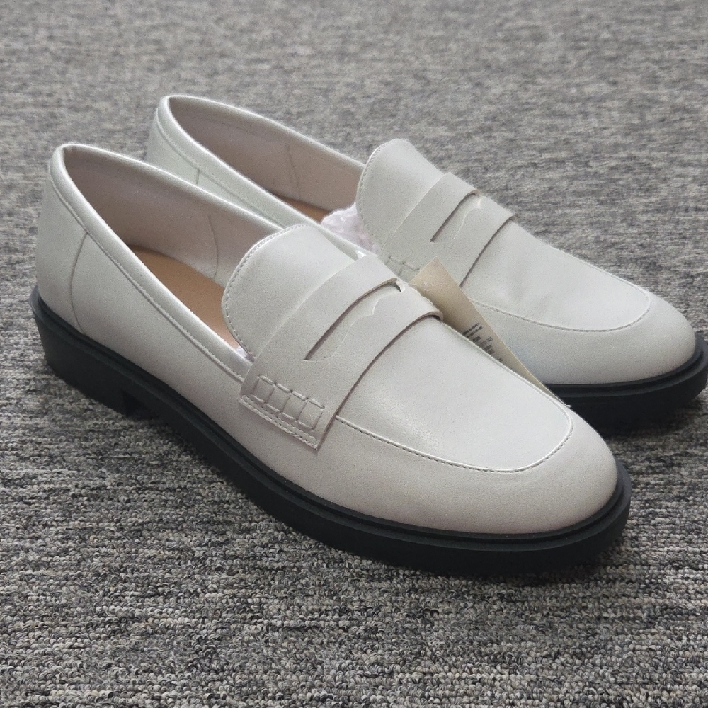A New Day White Leather Penny Loafers